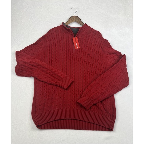 IZOD Sweater Men's Size XL 1/4 Zip Pullover Cable Knit Red Long Sleeve NWT - Picture 2 of 11